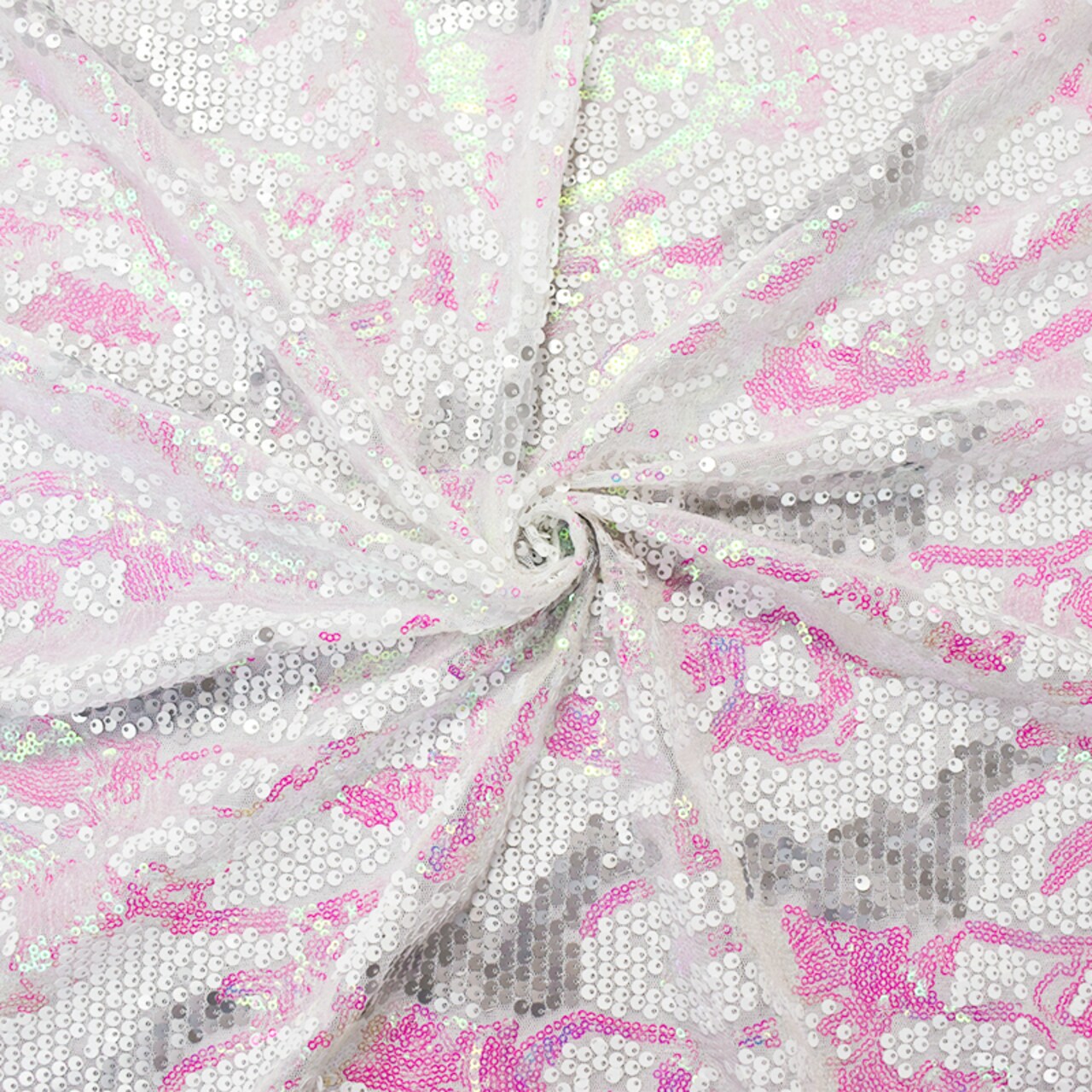 White-Silver-Iridescent Nylon-Poly Abstract Sequined Mesh Knit Fabric By the Yard